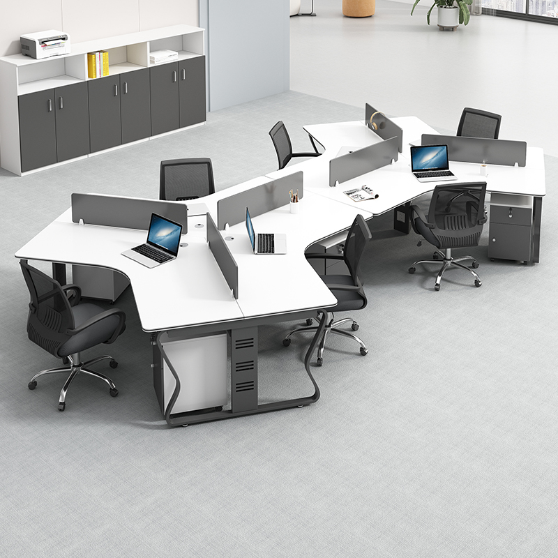 Office Desk and Chair Set for 3/5/6 People, Simple Modern Irregular-Shaped Staff Desk, Creative Employee Workstation Booth