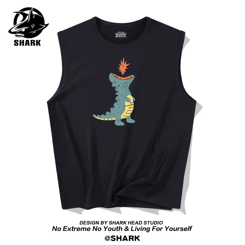 Hàn Quốc phiên bản của xu hướng tay T-shirt nam khủng long in edukion mùa hè không tay bóng rổ vest vai áo lỏng lẻo của nam giới