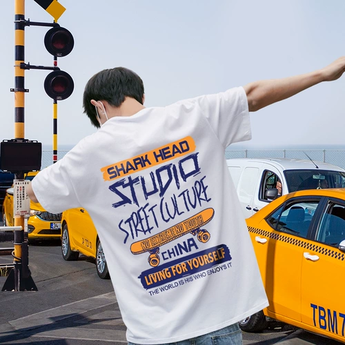 Летняя хлопковая трендовая футболка с коротким рукавом для влюбленных, в американском стиле, свободный крой