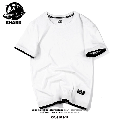 鲨鱼头 Трендовый комплект, хлопковая футболка, в корейском стиле, подходит для подростков, короткий рукав