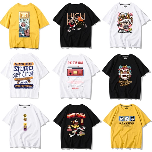 Летняя хлопковая трендовая футболка с коротким рукавом для влюбленных, в американском стиле, свободный крой