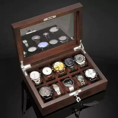 Elm pure solid wood watch box watch box mechanical watch collection box box storage box glass skylight beaded string box