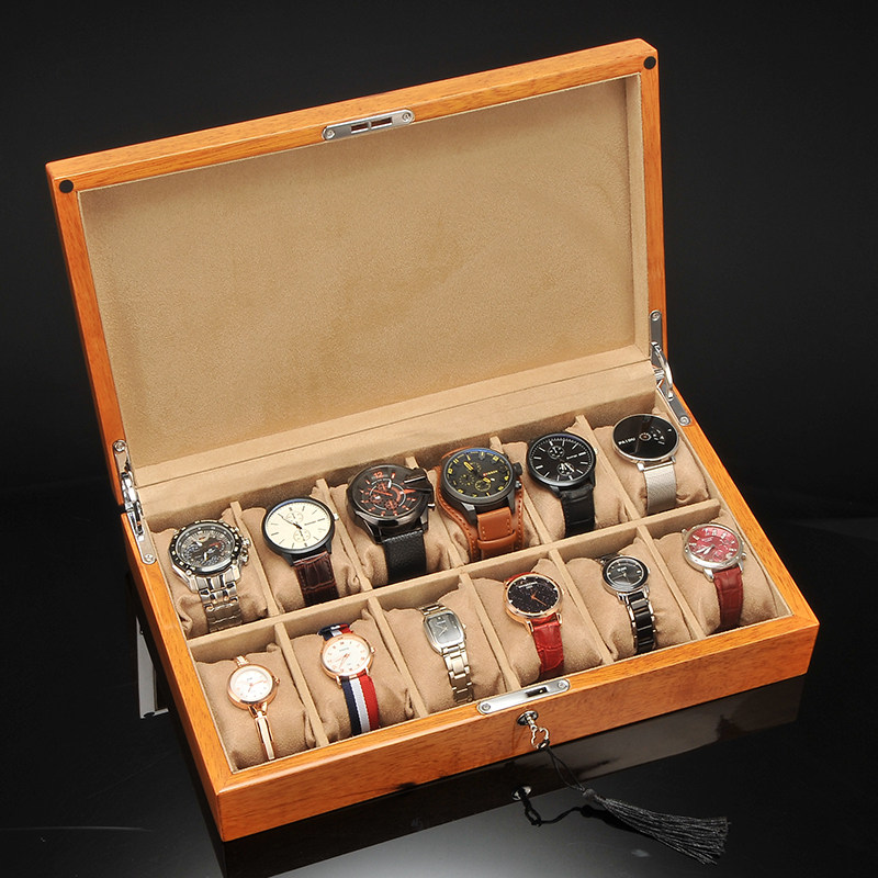 Lierie Oak Wood Pure Solid Wood Handwatch Containing box 12 only Loaded Watches Box Handwatch Box of Piano Baking Varnish With Lock Table Box