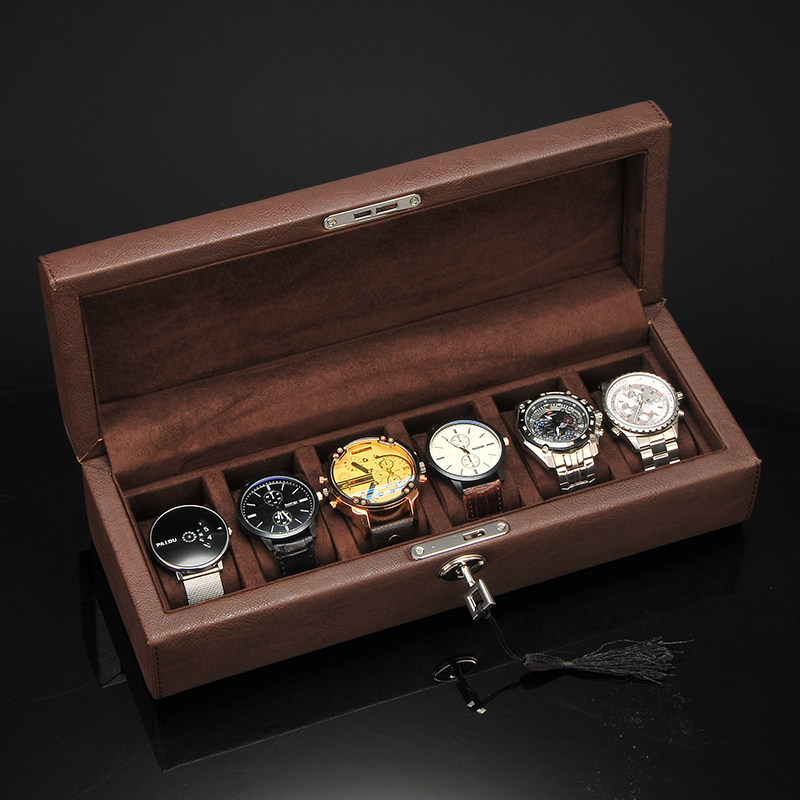 Livery brand new PU Watches Box Goat Leather Striped Leather leather Watch Containing Box Watches Collection Box Watches Box 6 Meters With Lock
