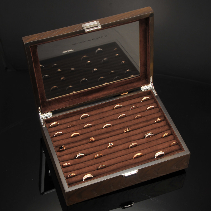 Li Li new white wax wood skin ring storage box Nordic retro jewelry box cufflinks collection box ear Nail Box with lock