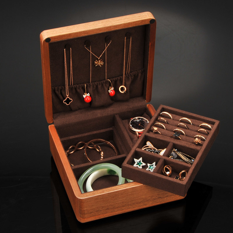 Li Li solid wood jewelry box Portable storage box Jewelry box Buddha beads jewelry box Bracelet box Watch box Necklace box