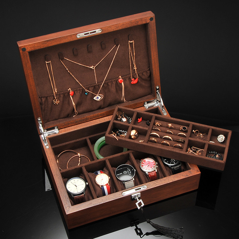 Li Li First decorated box solid wood Jewelry Containing Box Ancient Wind China Wind Large Capacity Handmade Box Jewelry Box With Lock