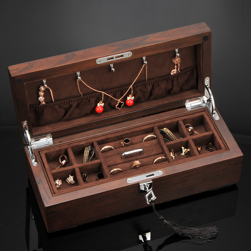 Lady Liyu Wood Pure Solid Wood First Decorated Box Wood Multilayer Jewellery Bracelet Containing Cartridge Lock Jewelry Box Wedding Wedding Gift