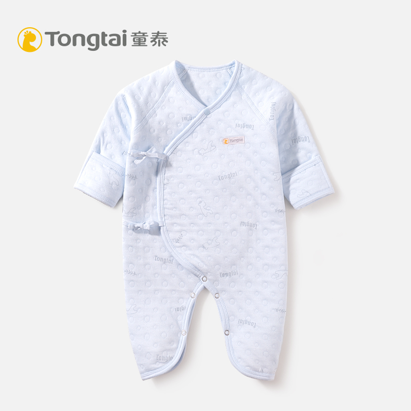 Tongtai newborn butterfly romper baby autumn and winter biased tie thickened warm jumpsuit closed crotch snap romper