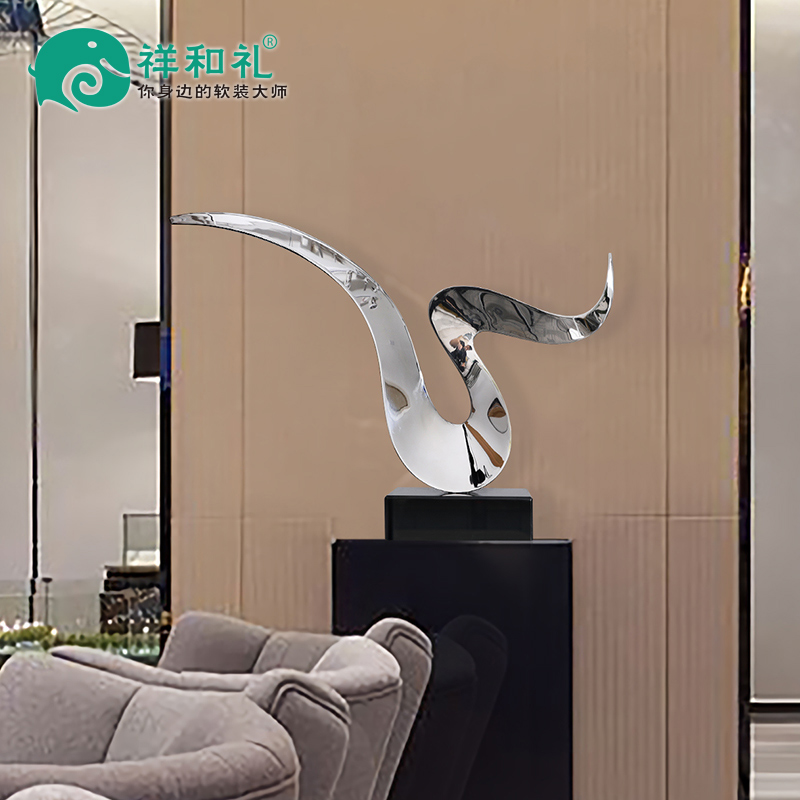Living room entrance Abstract sculpture artwork Model room Stainless steel large decorative decoration Hotel soft decoration artwork