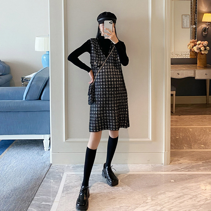 Maternity spring suit Korean version maternity vest medium long spring and autumn thick knit sweater tide mom spring top