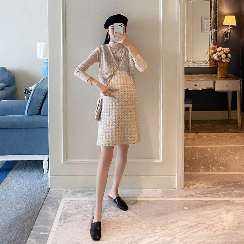 Maternity Spring Wear 2022 New Maternity Vest Set Medium Long Spring and Autumn Thick knit sweater Tide Mom Top