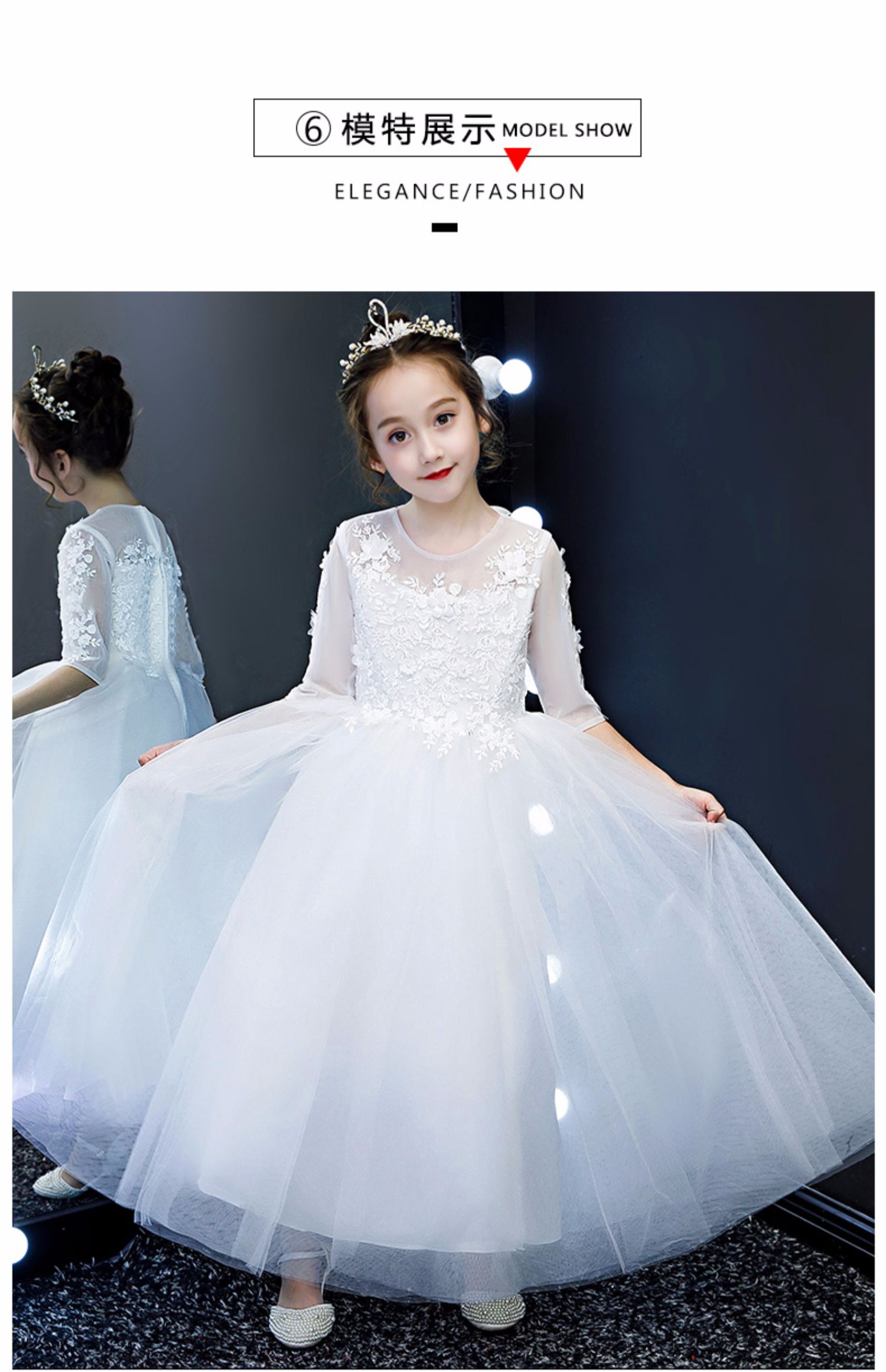 Cô gái mặc váy công chúa, catwalk nước ngoài, cô gái, chủ nhà cô gái hoa, trang phục piano trẻ em, hiệu suất, màu trắng - Váy trẻ em thời trang cho bé