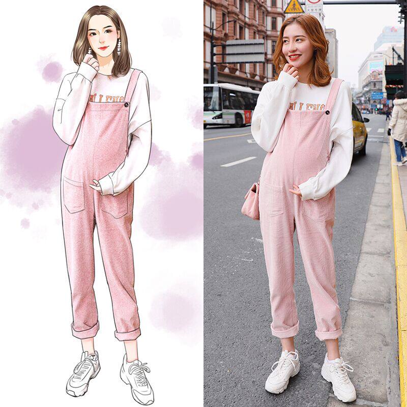 Pregnancy Woman Dress Spring Holding Baby Bag Pants Fashion Tide Spicy Moms Personality Loose Light Core Suede Outside Wearing Pants Spring Fall Front And Back Two Wear