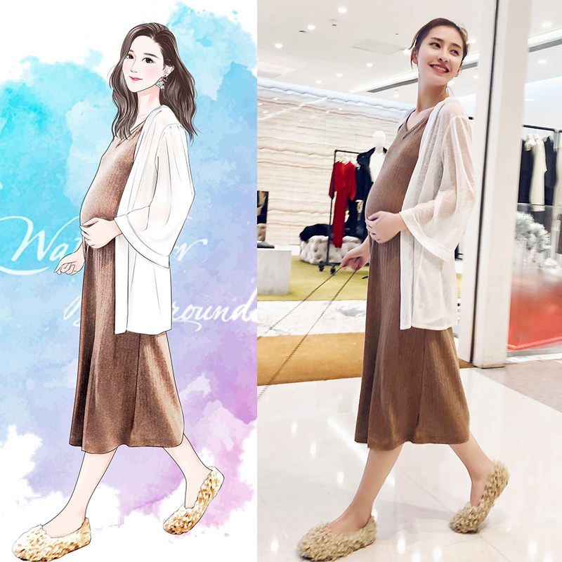 Gestational Woman Clothing Spring And Autumn Cash Suit Fashion style out of summer dress The long version of the vest cardio-hoodie two-piece set