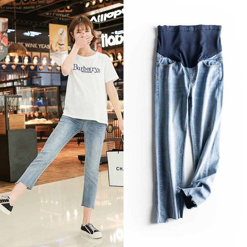 Pregnant Woman Pants Summer Thin pants 2021 new Fashion Korean version Exterior Wear Summer Care 90% Jeans