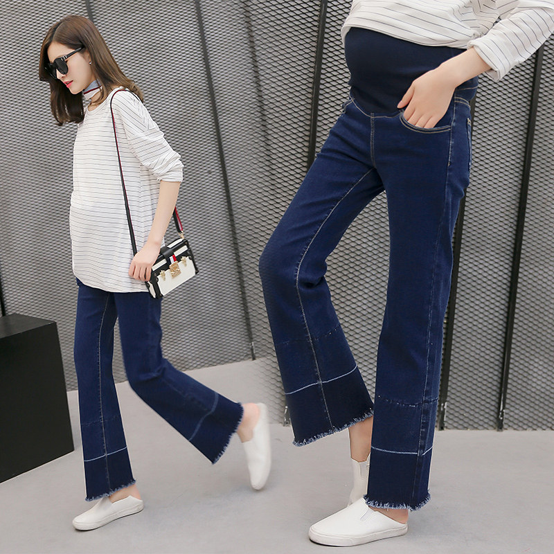 Pregnant Woman Jeans Spring 2022 New Pants Autumn Dress Chaoma Long Pants Loose Pregnant Woman Broadlegged Pants Spring Autumn Outwear
