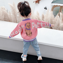 Girl Cardigan sweater 2021 new spring and autumn childrens foreign style coat small childrens clothing womens baby autumn knitwear