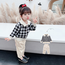 Girls autumn suit 2021 new foreign style children Net red fashionable clothes baby spring autumn plaid two sets