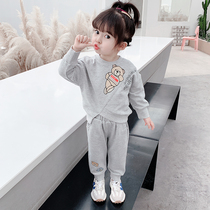 Female baby sports set Net red 2021 new spring and autumn children Foreign style Korean version of two sets of children Girls autumn clothes