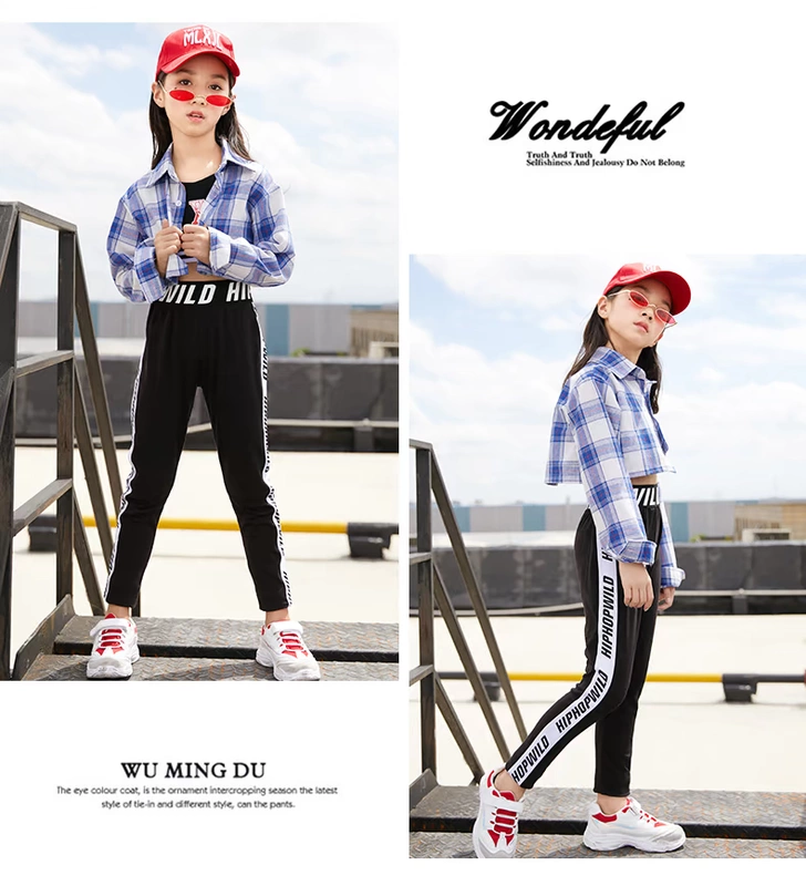 Girls Street Dance Trang phục phiên bản Hàn Quốc của bộ ruy băng hip-hop mùa thu dài tay cho trẻ em