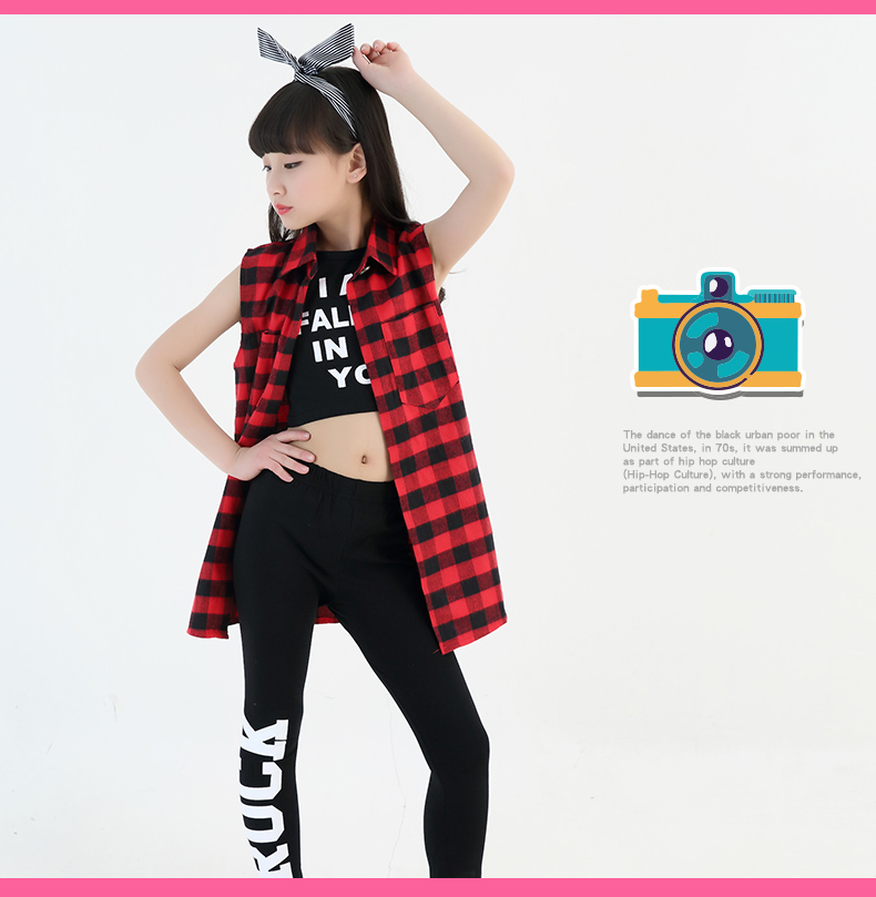 Khiêu vũ đường phố hip hop HIPHOP quần áo bé gái trang phục khiêu vũ quần áo jazz tiếp xúc với áo vest rốn mùa hè áo khoác trẻ em nữ