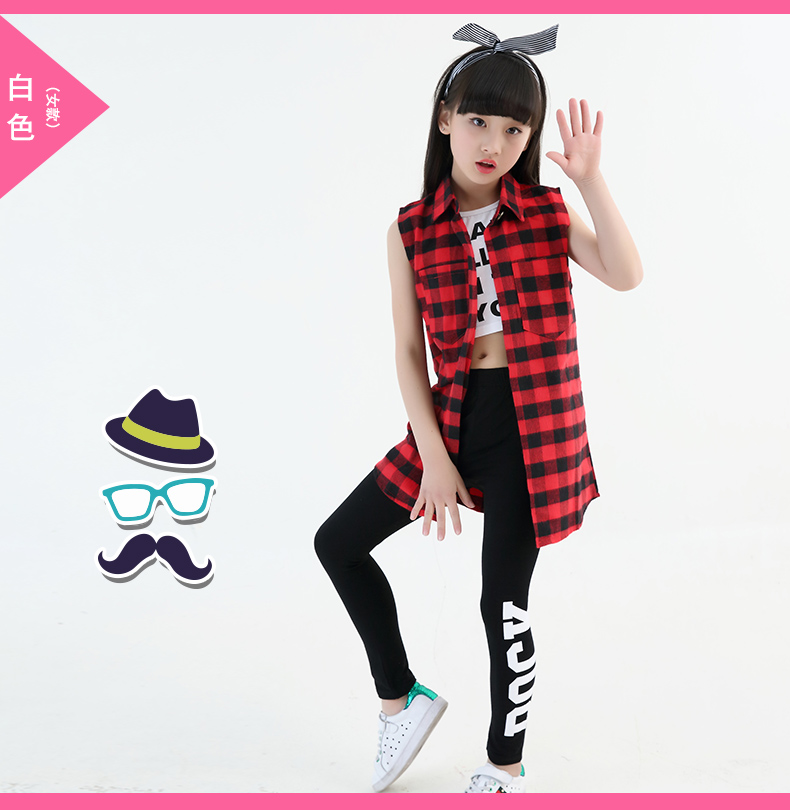 Khiêu vũ đường phố hip hop HIPHOP quần áo bé gái trang phục khiêu vũ quần áo jazz tiếp xúc với áo vest rốn mùa hè áo khoác trẻ em nữ