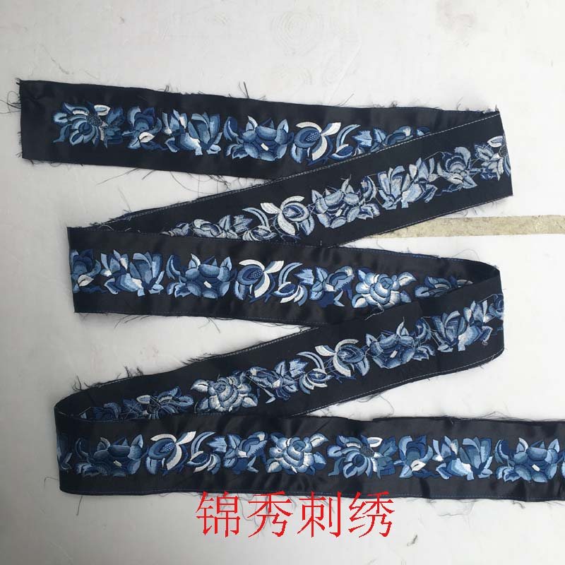 Blue and white porcelain embroidery ethnic retro lace machine embroidery pieces Miao handicraft embroidery cloth belt cloth accessories