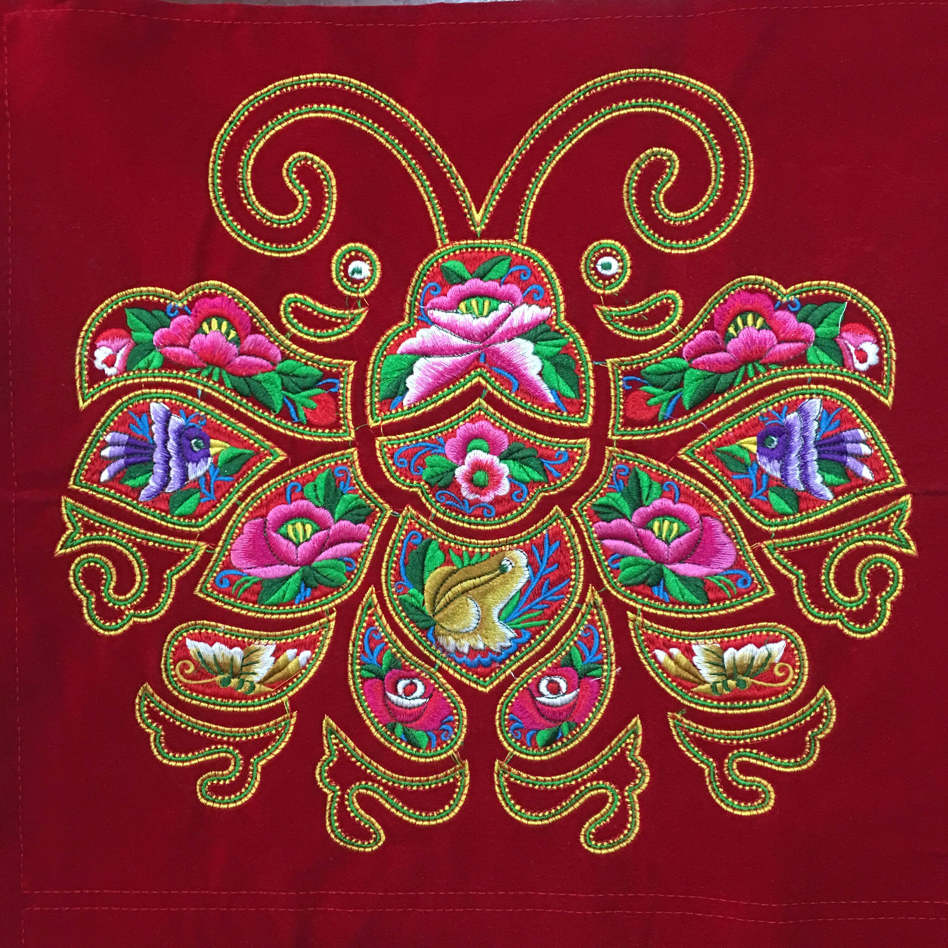 Red flannel butterfly embroidery Miao mythology butterfly machine embroidery ethnic embroidery accessories