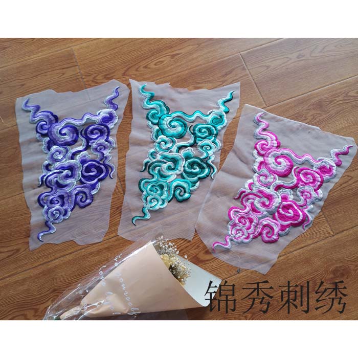 Transparent Eugen yarn Xiangyun Embroidery Clothing Chest Flower Embroidered Accessories Chinese Wind Subsidy Loophole Clothes