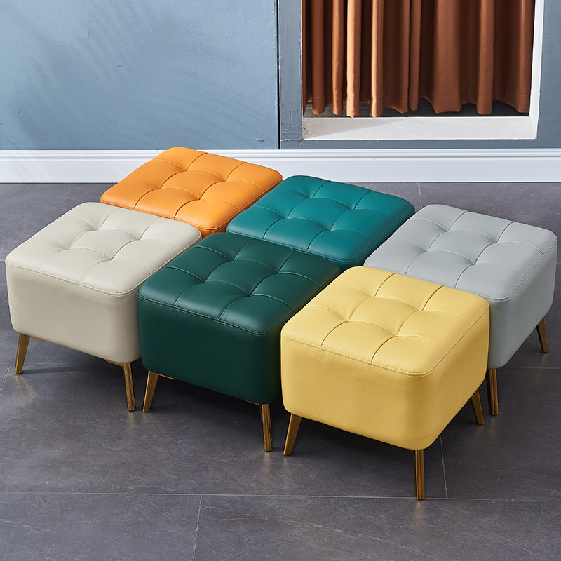 Light luxury leather sofa stool foot stool living room home door Nordic shoe changing stool balcony solid wood creative simple stool