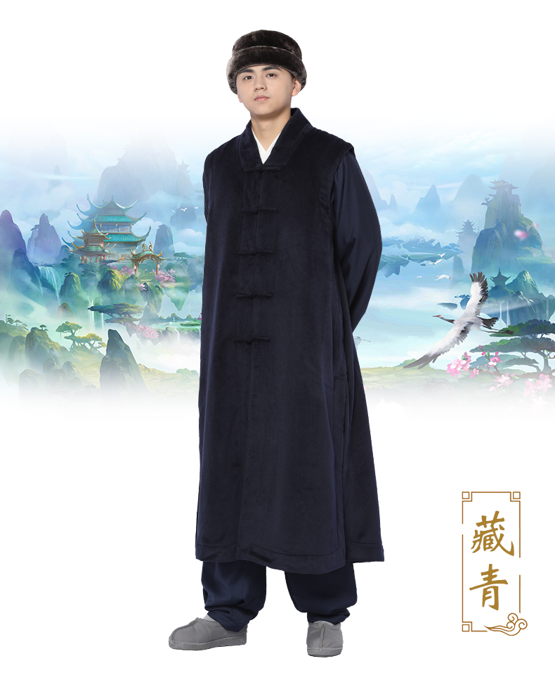 Shang Yuan mùa đông sang trọng gamma dài 褂 dày vest hai mặt vest mùa đông quần áo cotton ấm áp 僧 quần áo 僧 quần áo áo thun nam cotton