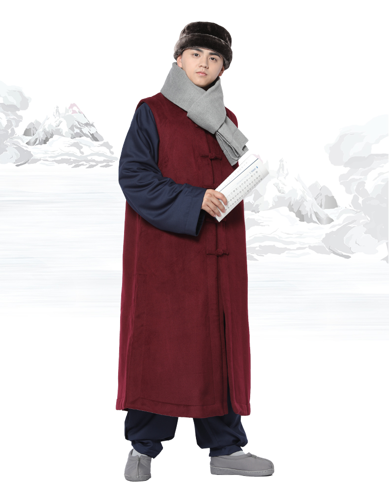 Shang Yuan mùa đông sang trọng gamma dài 褂 dày vest hai mặt vest mùa đông quần áo cotton ấm áp 僧 quần áo 僧 quần áo áo thun nam cotton