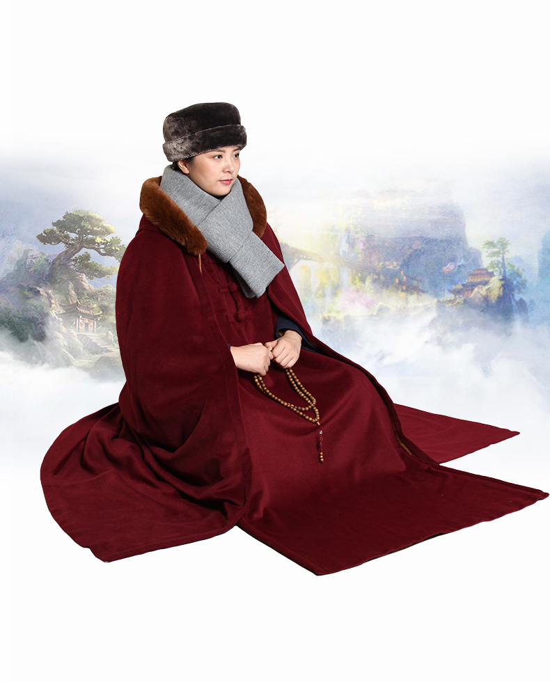 Shang Yuan mùa đông lạnh mới bộ len cộng với áo choàng nhung thiền 风 áo gió 僧人 居士 áo gió mùa hè