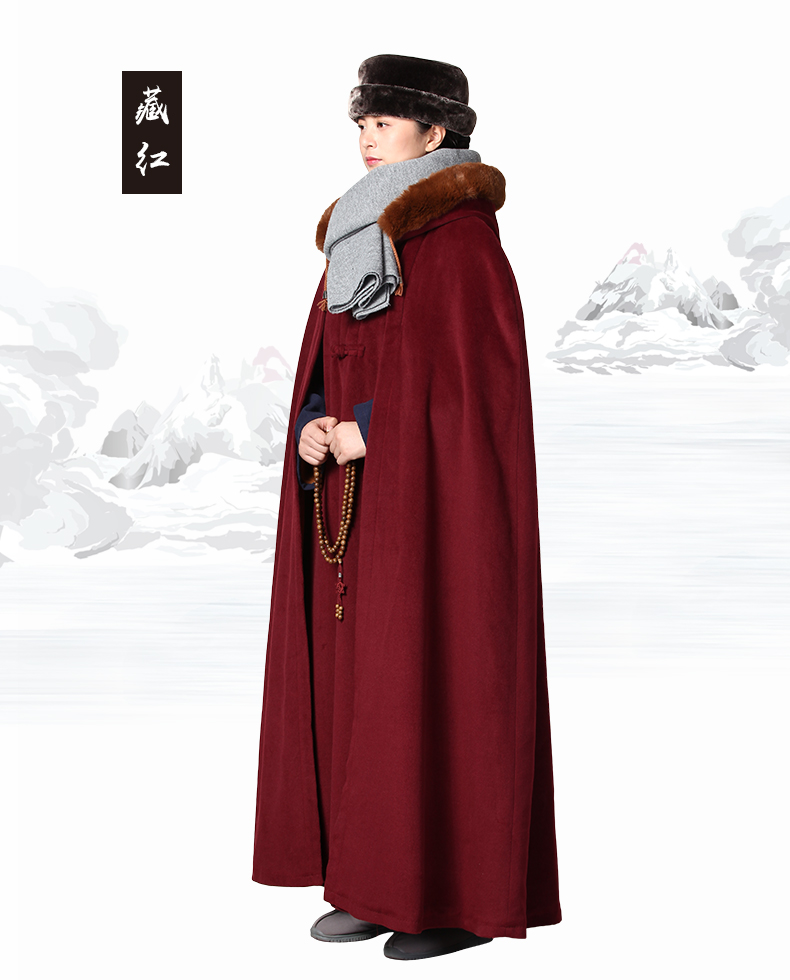 Shang Yuan mùa đông lạnh mới bộ len cộng với áo choàng nhung thiền 风 áo gió 僧人 居士 áo gió mùa hè