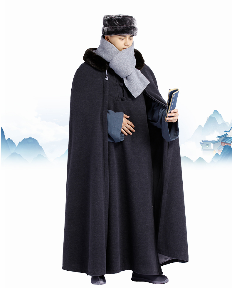 Shang Yuan mùa đông lạnh mới bộ len cộng với áo choàng nhung thiền 风 áo gió 僧人 居士 áo gió mùa hè