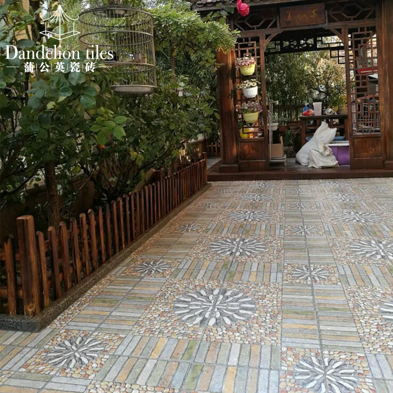 美式别墅阳台瓷砖室外鹅卵石仿古砖花园庭院地砖防滑露台院子花砖