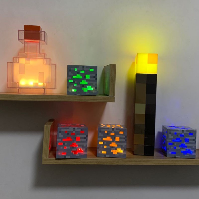 My World Game Perimeter Minecraft Fire Takes Torch LED Night Light Charging mineral lamp Brick Stone Lamp Discoloration Bottle