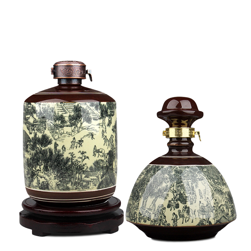 Archaize of jingdezhen ceramic bottles 1 catty 3 kg 5 jins of an empty bottle qingming scroll creative household hip flask