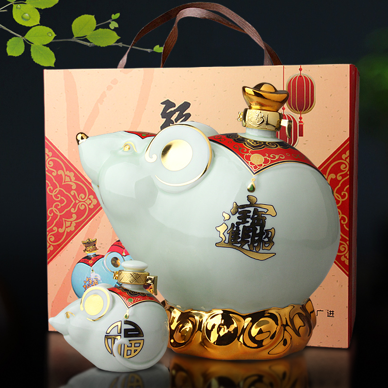 An empty bottle jingdezhen new colored enamel rat ceramic 1 catty 3 kg 5 jins of creative decoration hip mercifully jars