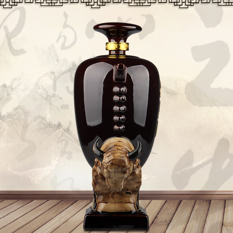 Jingdezhen ceramic bottle jars 10 jins home outfit double tauren decorative bottle ten catties of seal wine collection