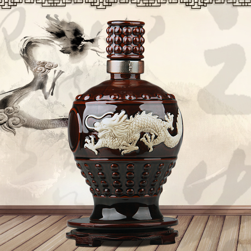 Jingdezhen ceramic jars 5 jins of install archaize carve ssangyong household decorative porcelain bottle wine bottle wine jugs