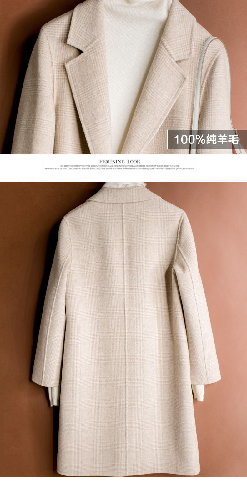 Áo khoác lông cừu kẻ sọc mới 18 chiếc áo khoác len kẻ sọc dài Áo khoác len không có cashmere chống mùa áo khoác gió nữ