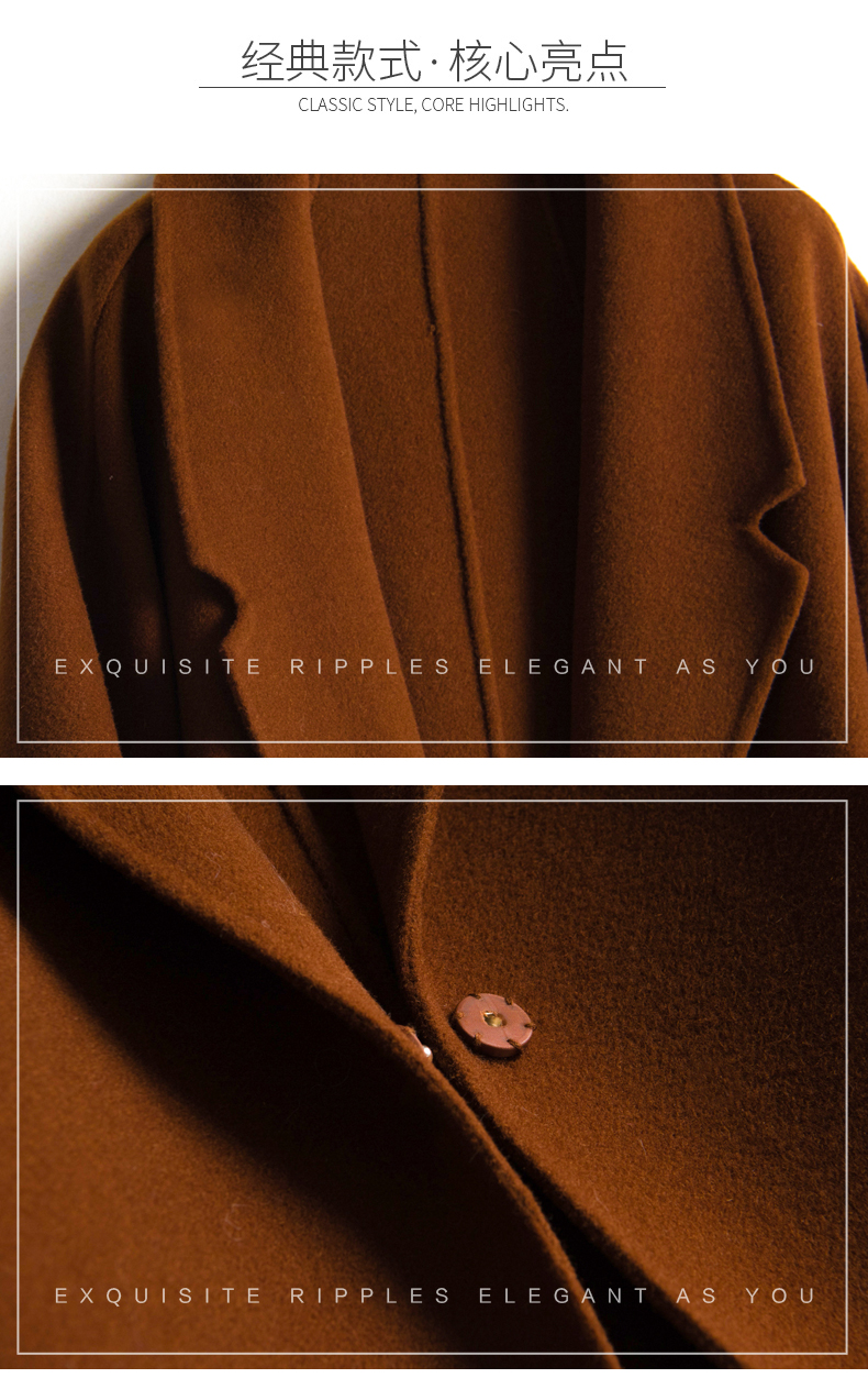Áo khoác len hai mặt mới trong áo khoác len dài, cashmere, áo chống mùa, áo khoác dài màu đen áo bomber nữ