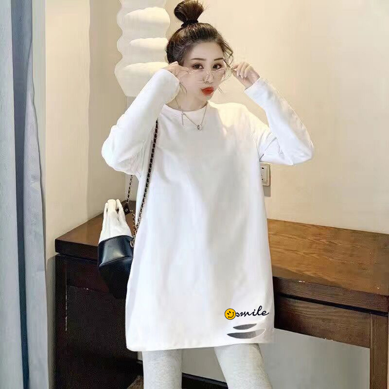 White Fleece-Lined Thick Base Shirt for Petite Women, Suitable for Layering in Autumn and Winter, Loose Long-Sleeve T-Shirt, Mid-Length Versatile Top White Fleece-Lined Thick Base Shirt for Petite Women, Suitable for Layering in Autumn and Winter, Loose Long-Sleeve T-Shirt, Mid-Length Versatile Top