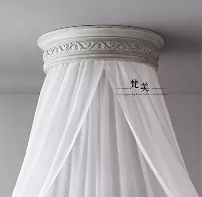 American solid wood carved bed mantle frame simple European retro old bed crown bedroom round children set decorative veil yarn shelf