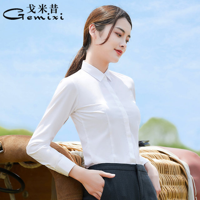 White shirt women's long-sleeved professional temperament interview formal wear overalls tooling 2021 spring and autumn new white shirt
