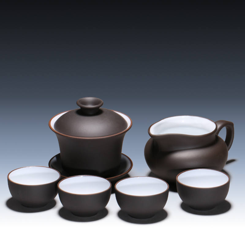 Yixing Purple Sand Pot Original Mine Purple Sand Cover Bowl Cover Cup Fair Cup tea set