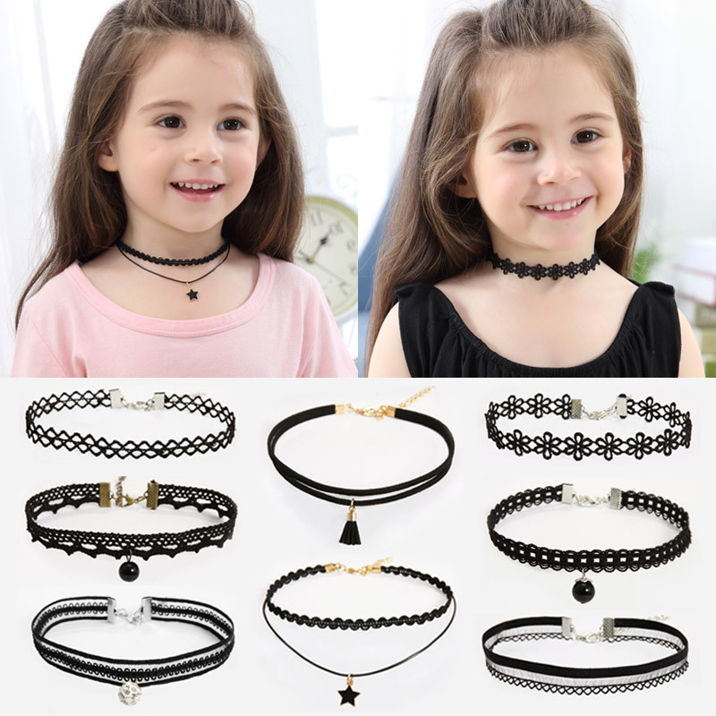 Child Necklace Ornaments Girl Lock Bone Chain Neck Necklace accessories Princess Baby Item Circle Japan-ROK Edition little girl's neck necklace