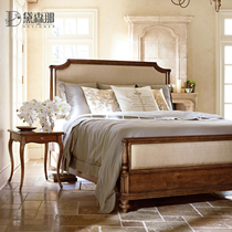 American solid wood bed double bed 1 8 meters fabric country retro 1 5 queen oak master bedroom villa furniture customization